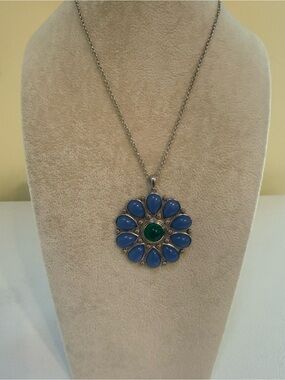 Silver Blue Onyx and Green Onyx Pendant